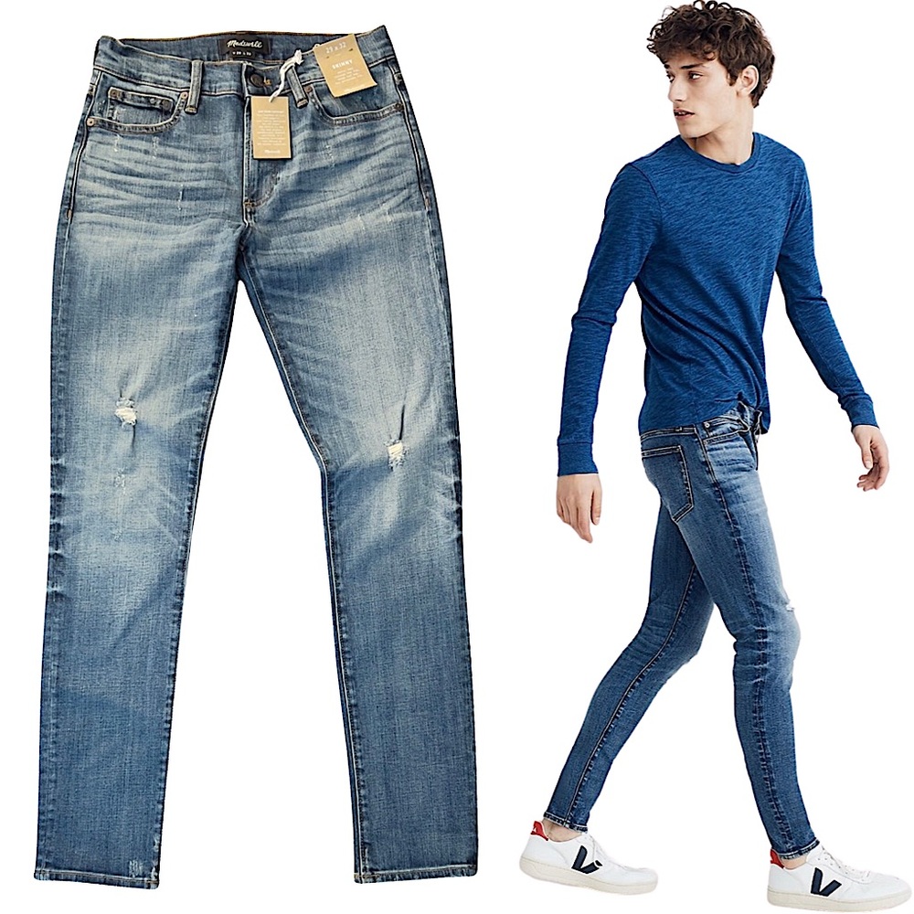 Madewell Men’s Skinny Authentic Flex Jeans in Myrtle Wash Kaihara Mill